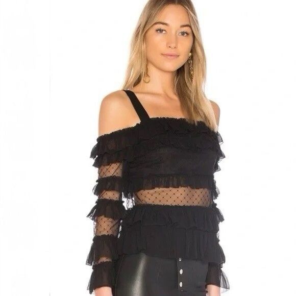 Alexis Karissa Ruffle Mesh Off The Shoulder Tank Top Size S Black Whimsigoth Y2K - Picture 6 of 12